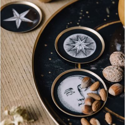 Set of 4 enamelled aluminum coasters Boncoeurs Astrology - gold leaf edge