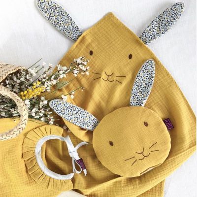 Nini la Duchesse Lange Mustard Yellow in double cotton gauze & Liberty rabbit ears