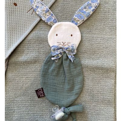 Pacifier clip in double cotton gauze & Liberty rabbit ears