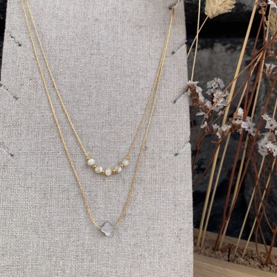 litchi - double pearl and clover necklace