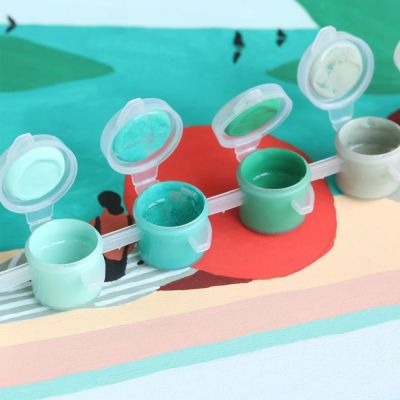 17 small pots of ecological and safe paint, in different colors