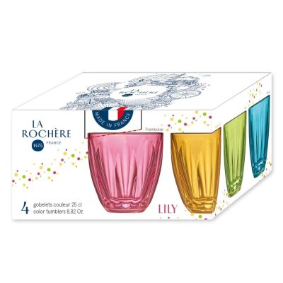 Box of 4 different colored glasses Lily