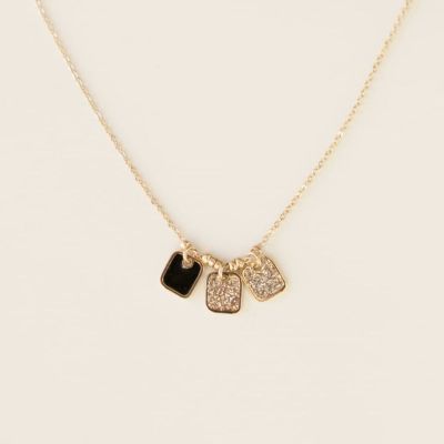 Black Square Trio Necklace Champagne Poëmia