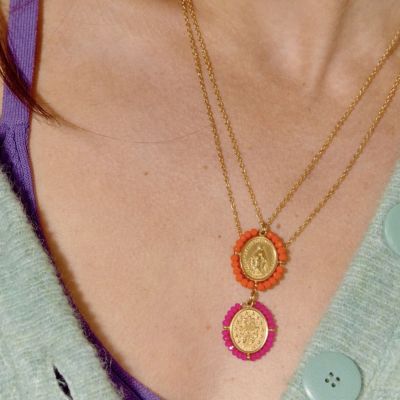 Santa Rita lucky charm medal necklace