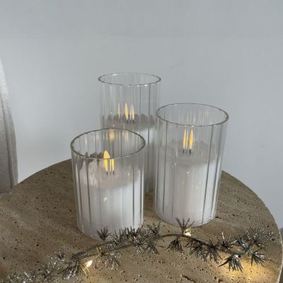 3 LED ribbed glass tealight holders with remote control