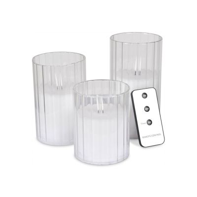 3 LED ribbed glass tealight holders with remote control