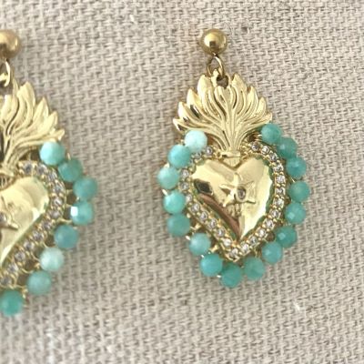 Turquoise sacred heart earrings