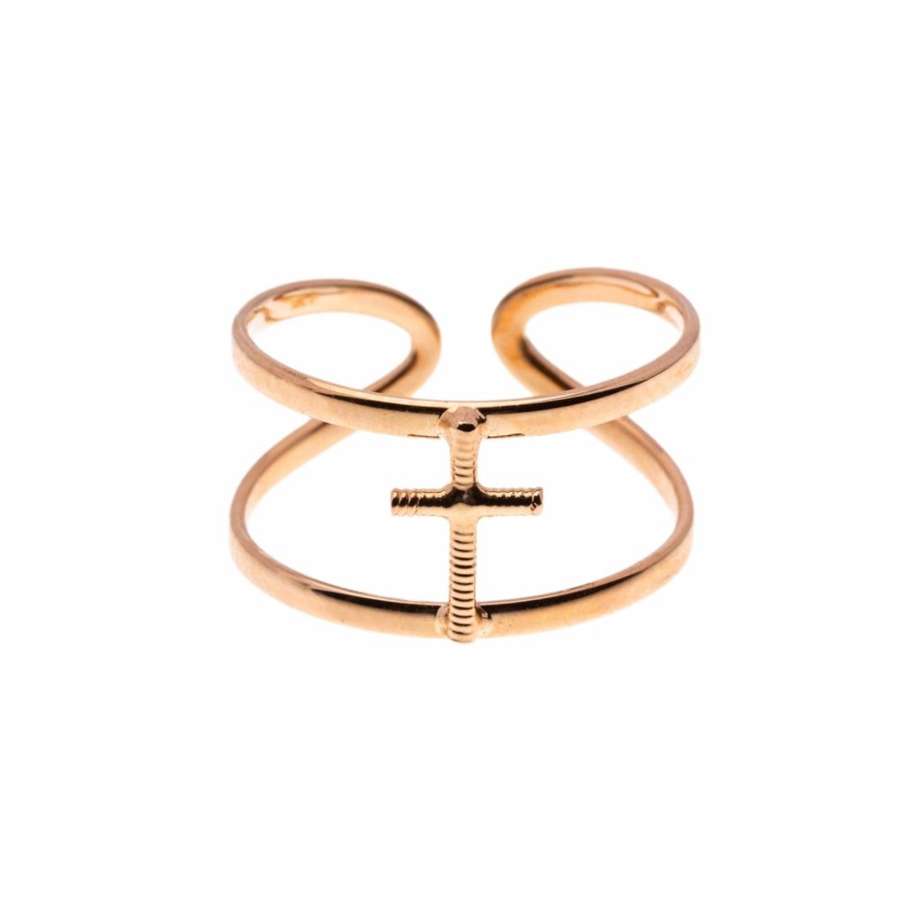 Sing A Song double cross ring - pink gold plated